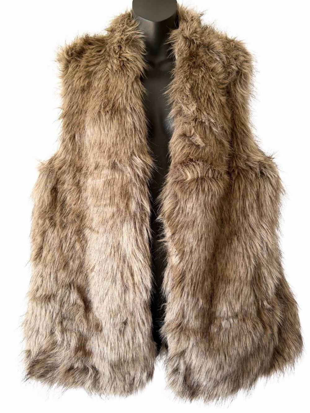 Banana Republic Brown Faux Fur Vest Jacket Womens Large Petite Fall Winter Warm